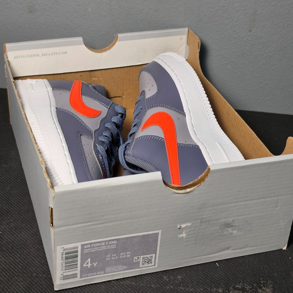 New Women 8.5 Youth 7Y Nike Air Force 1 Low GS CT3839-008 Cement Grey Orange NWB - Picture 7 of 10